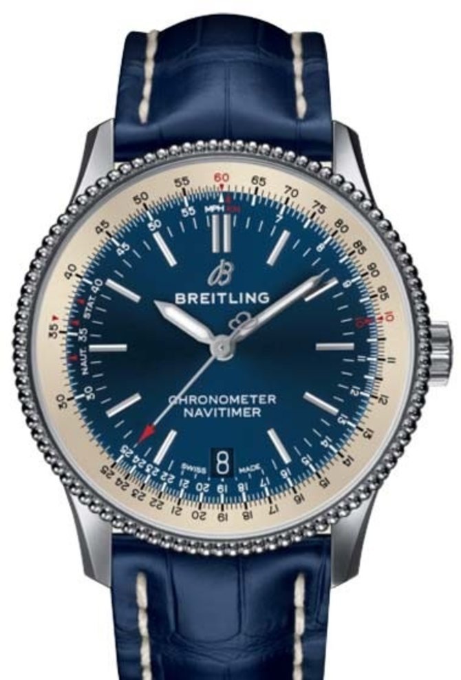 Breitling Navitimer Automatic 38mm Blue Dial Blue Leather Strap Mens Watch - A17325211C1P1