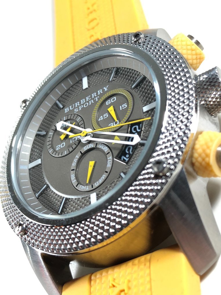  Shop Authentic Burberry Sport Chronograph Grey Dial Yellow Rubber Strap Watch for Men - BU7712 - Luxxuri