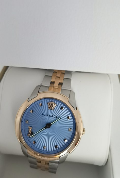  Shop Authentic Versace Audrey Quartz Blue Dial Two Tone Steel Strap Watch for Women - VELR00619 - Luxxuri