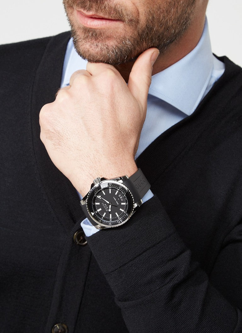  Shop Authentic Gucci Dive Analog Quartz Black Dial Black Rubber Strap Watch For Men -  YA136204 - Luxxuri