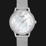  Shop Authentic Guess Chelsea Mother of Pearl White Dial Silver Mesh Strap Watch For Women - W0647L1 - Luxxuri