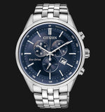  Shop Authentic Citizen Eco Drive Chronograph Blue Dial Silver Steel Strap Watch For Men - AT2140-55L - Luxxuri