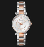  Shop Authentic Fossil Carlie Silver Dial Two Tone Steel Strap Watch for Women - ES4342 - Luxxuri