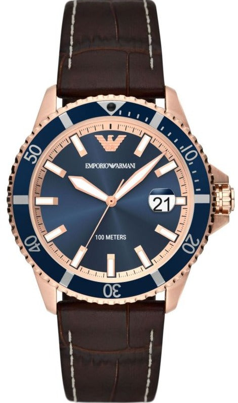  Shop Authentic Emporio Armani Pro Planet Three Hand Date Blue Dial Brown Leather Strap Watch For Men - AR11556 - Luxxuri