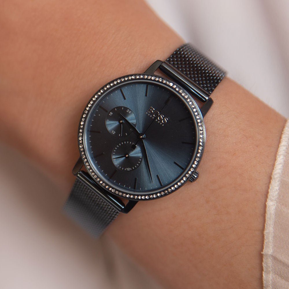 Hugo Boss Infinity Black Dial Black Mesh Bracelet Watch for Women -1502521