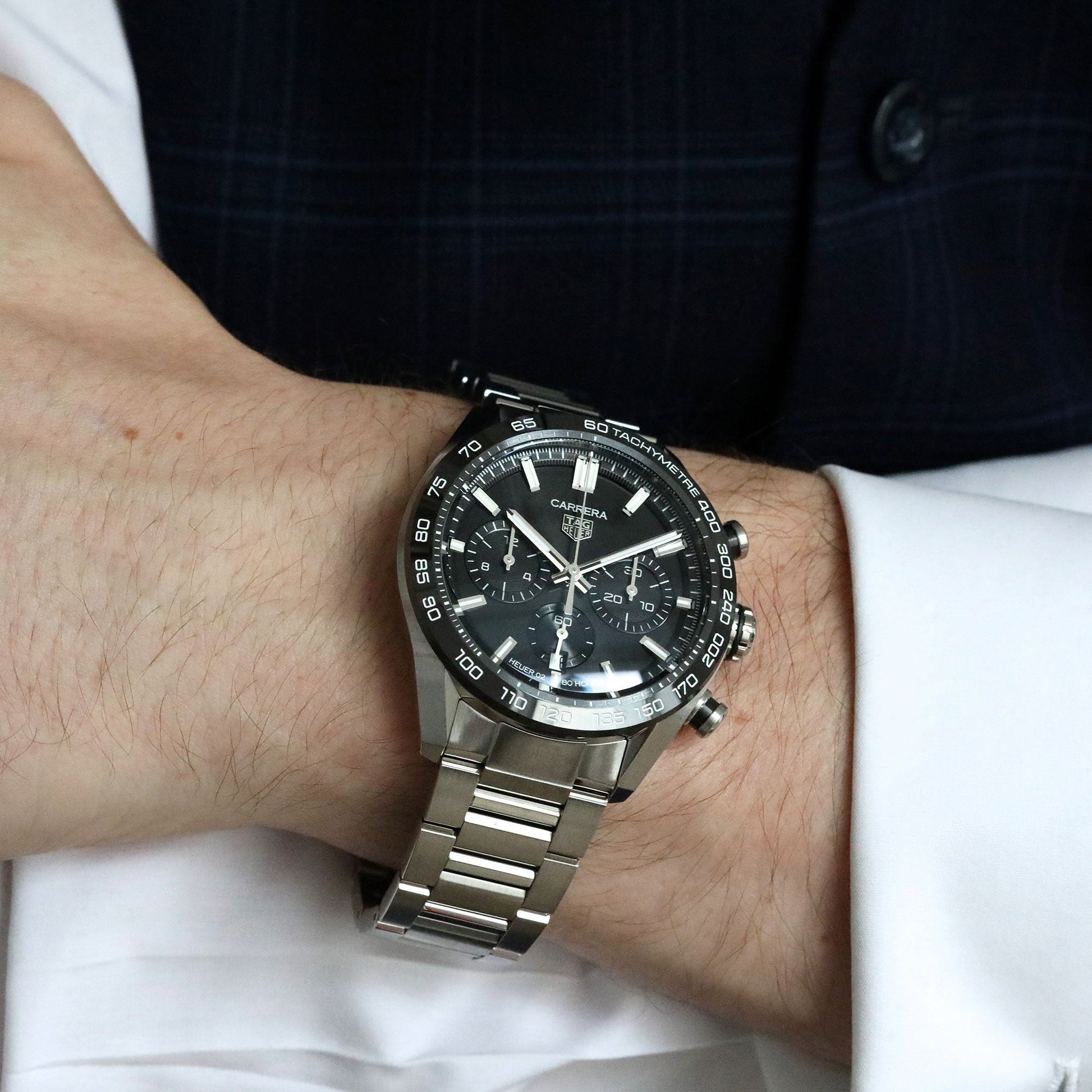  Shop Authentic Tag Heuer Carrera Automatic Chronograph Black Dial Silver Steel Strap Watch for Men - CBN2A1B.BA0643 - Luxxuri