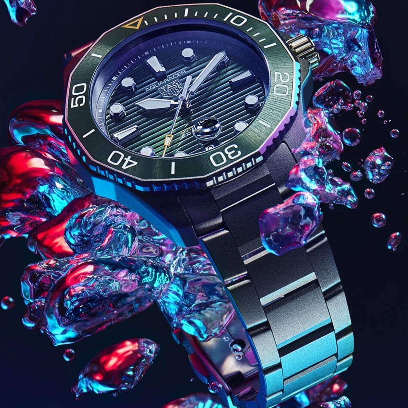  Shop Authentic Tag Heuer Aquaracer Professional 300 Automatic Green Dial Silver Steel Strap Watch for Men - WBP208B.BF0631 - Luxxuri