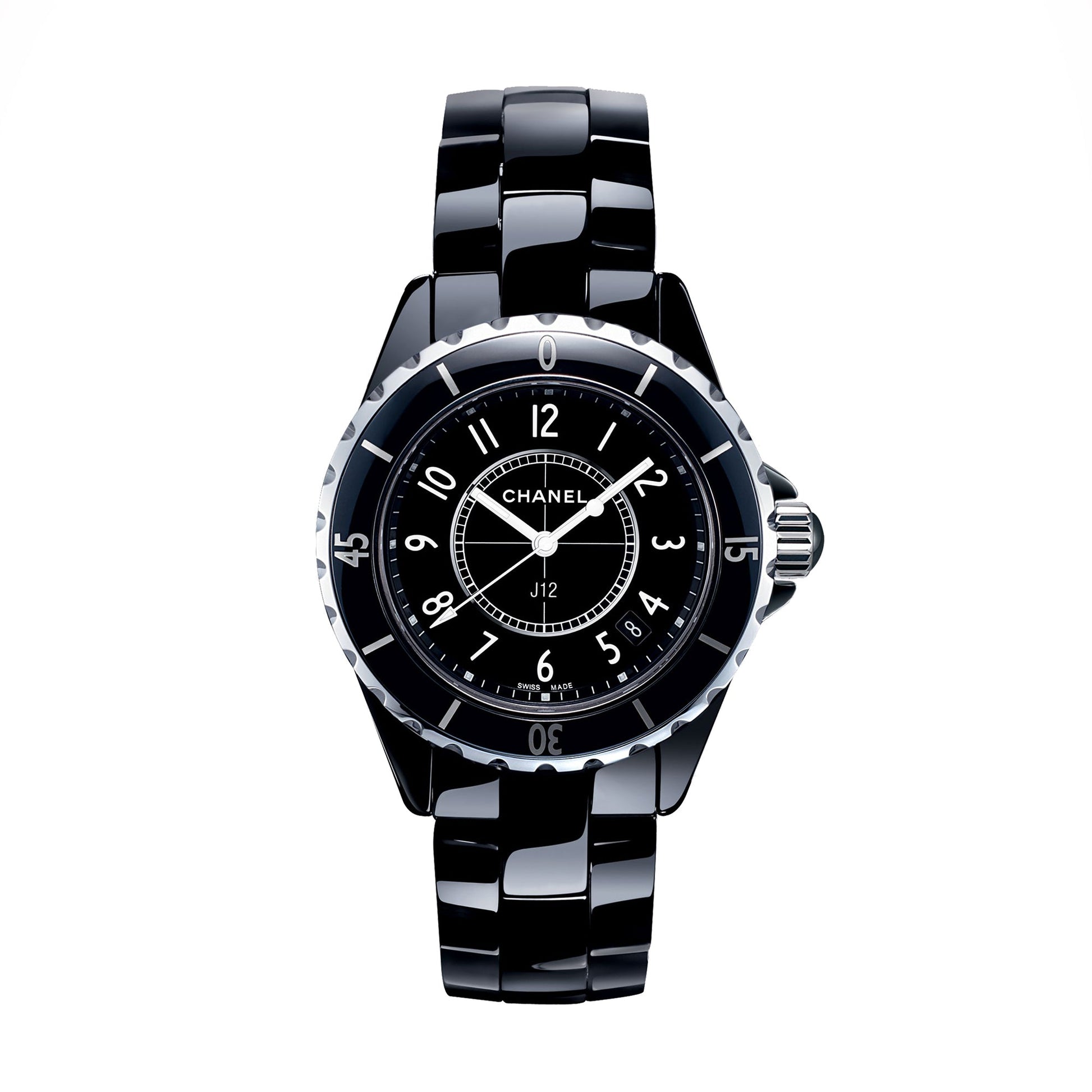  Shop Authentic Chanel J12 Quartz Ceramic Black Dial Black Steel Strap Watch for Women - J12 H0682 - Luxxuri
