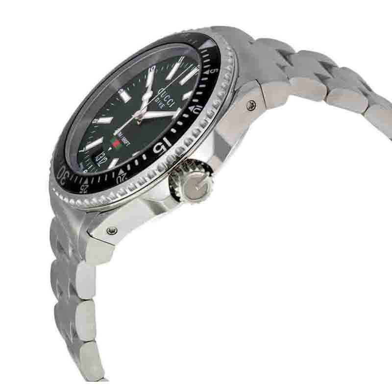  Shop Authentic Gucci Dive Quartz Black Dial Silver Steel Strap Watch For Men - YA136301A - Luxxuri