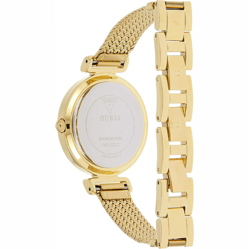 Guess Quartz White Dial Gold Steel Strap Watch For Women - W1152L2