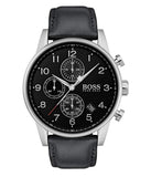  Shop Authentic Hugo Boss Navigator Black Dial Black Leather Strap Watch for Men - 1513678 - Luxxuri