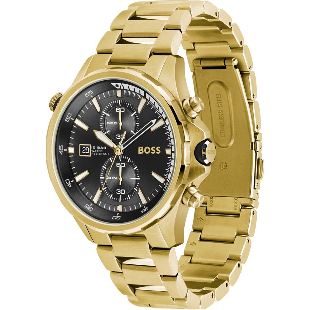  Shop Authentic Hugo Boss Globetrotter Chronograph Black Dial Gold Steel Strap Watch for Men - 1513932 - Luxxuri