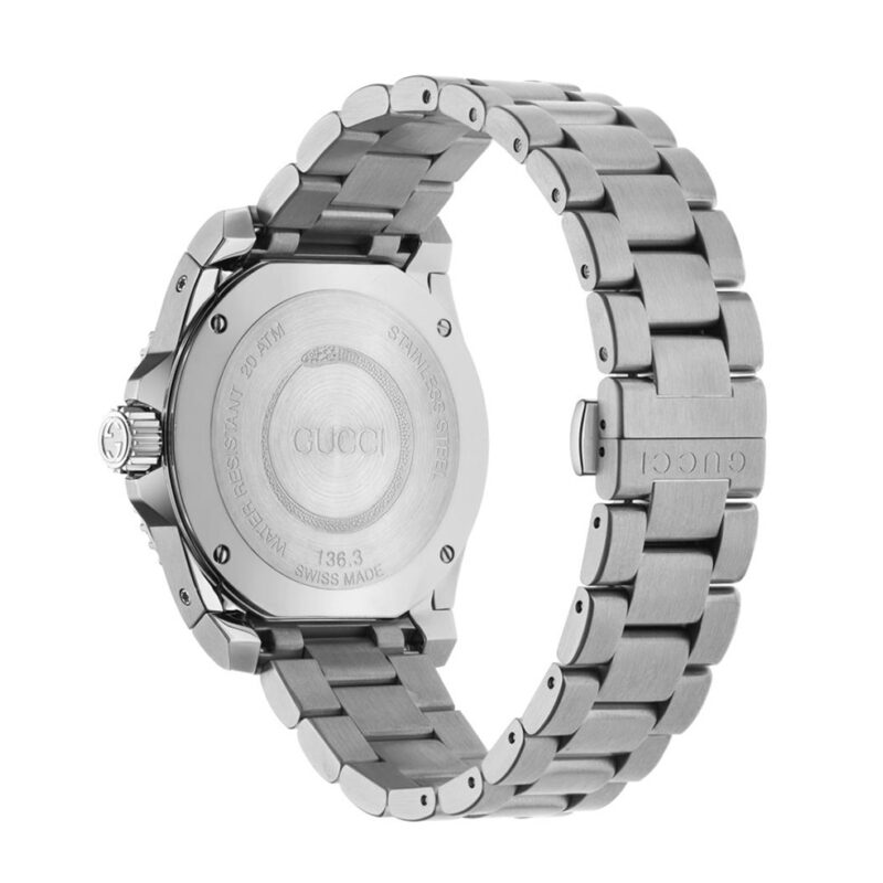  Shop Authentic Gucci Dive Quartz Black Dial Silver Steel Strap Watch For Men - YA136301B - Luxxuri