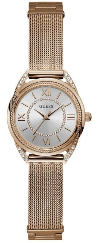  Shop Authentic Guess Whisper Silver Dial Rose Gold Mesh Bracelet Watch for Women - W1084L3 - Luxxuri
