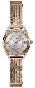  Shop Authentic Guess Whisper Silver Dial Rose Gold Mesh Bracelet Watch for Women - W1084L3 - Luxxuri