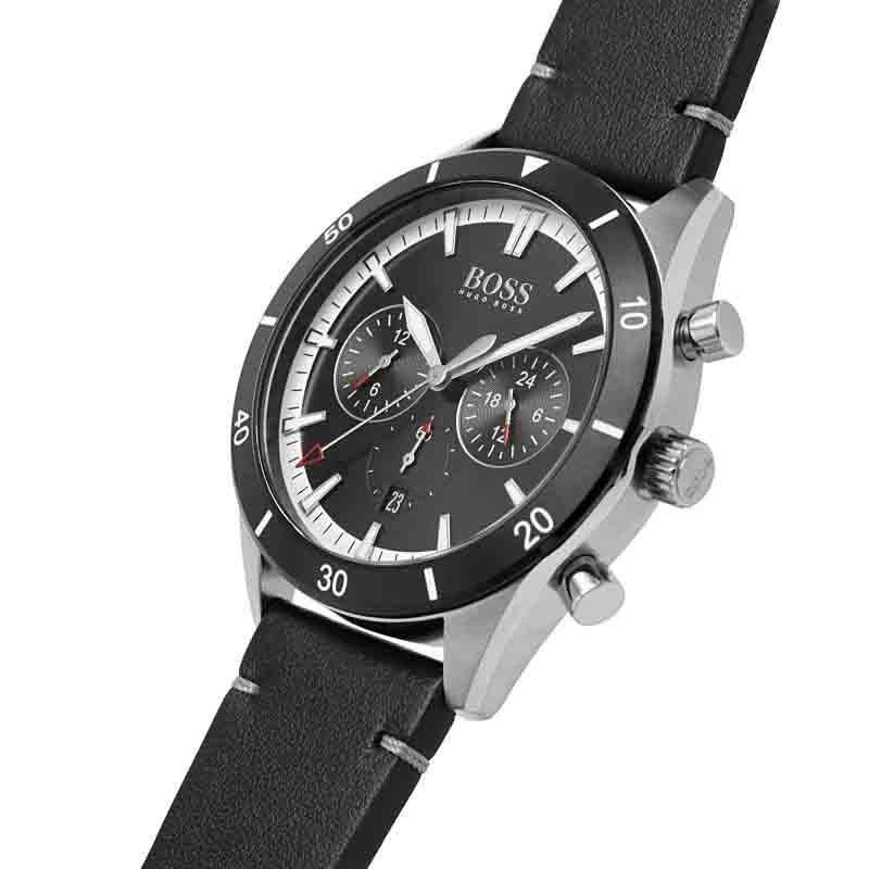  Shop Authentic Hugo Boss Chronograph Black Dial Black Leather Strap Watch for Men - 1513864 - Luxxuri