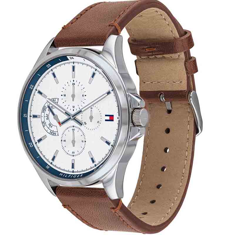  Shop Authentic Tommy Hilfiger Multi Function Quartz White Dial Brown Leather Strap Watch for Men - 1791614 - Luxxuri