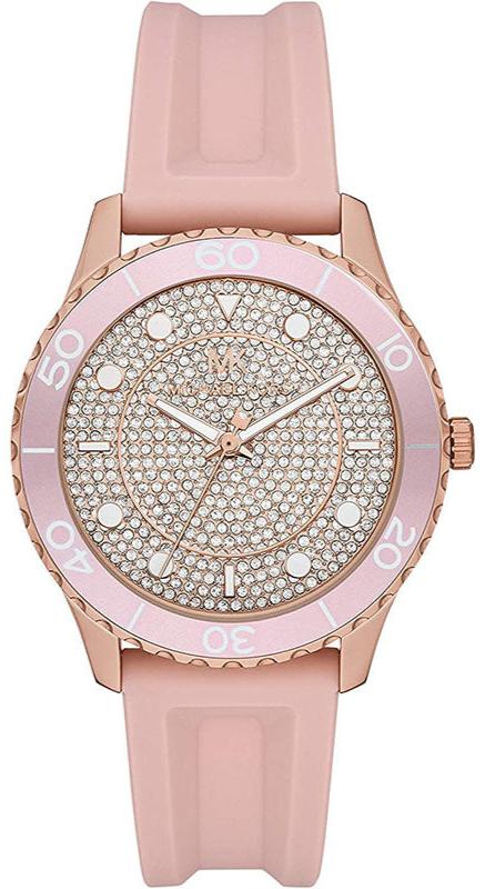  Shop Authentic Michael Kors Runway Three Hand Crystal Pave Dial Pink Rubber Strap Watch For Women - MK6854 - Luxxuri