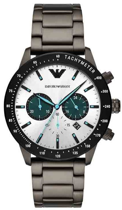  Shop Authentic Emporio Armani Mario Chronograph White Dial Black Steel Strap Watch For Men - AR11471 - Luxxuri