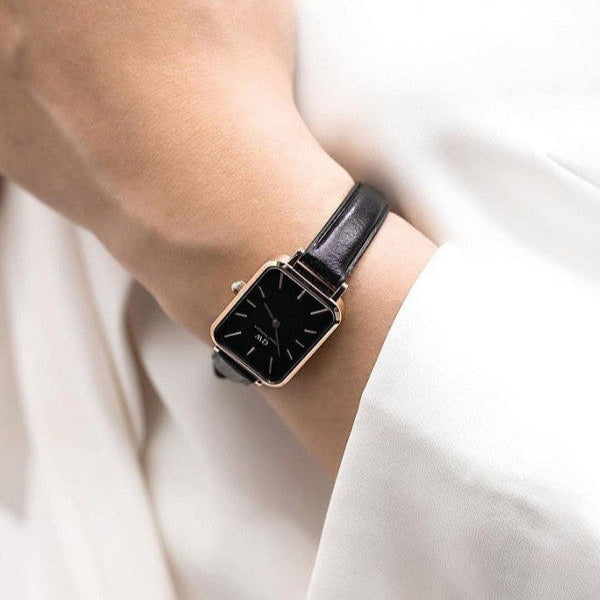  Shop Authentic Daniel Wellington Quadro Sheffield Black Dial Black Leather Strap Watch For Women - DW00100435 - Luxxuri