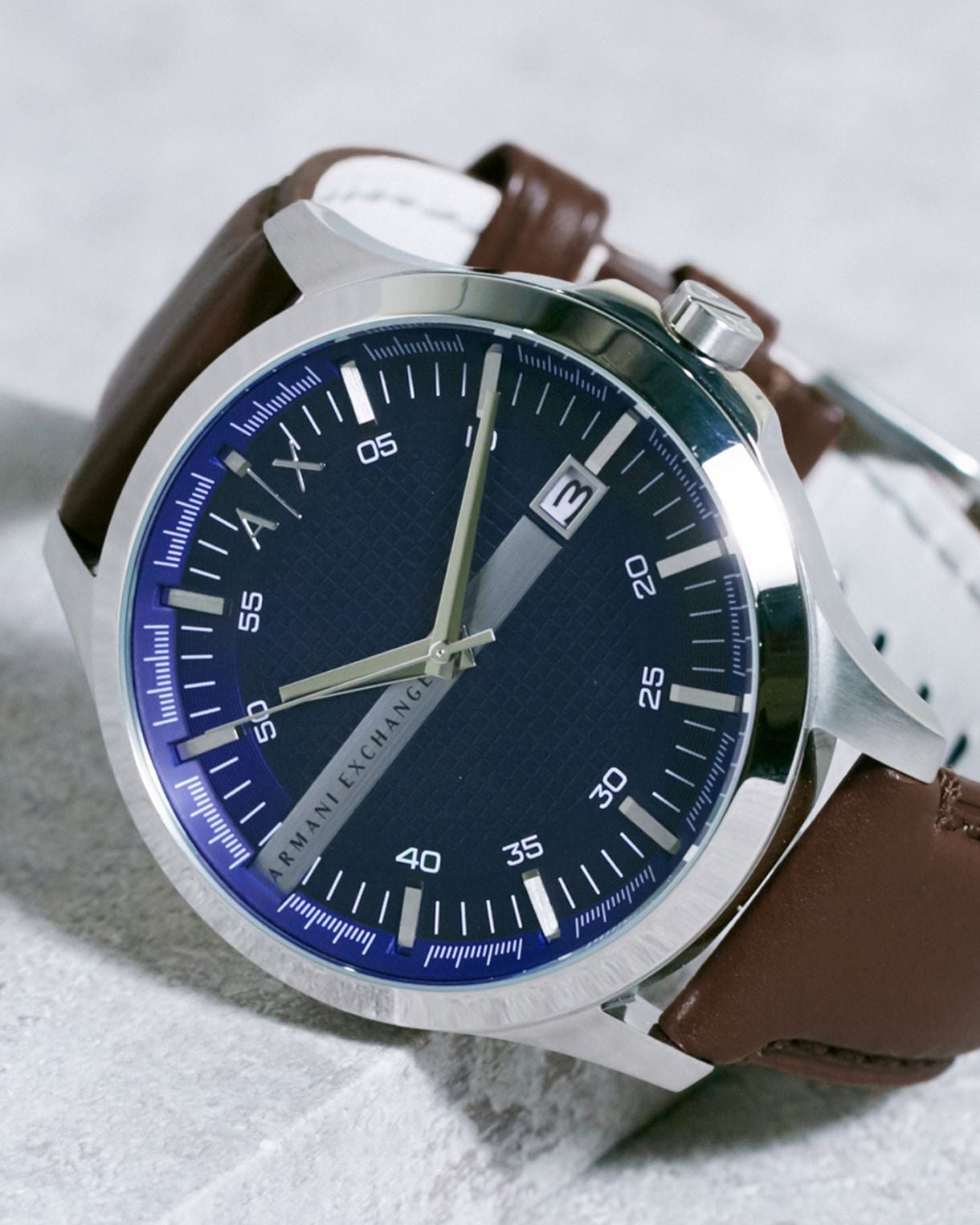  Shop Authentic Armani Exchange Hampton Chronograph Blue Dial Brown Leather Strap Watch For Men - AX2133 - Luxxuri