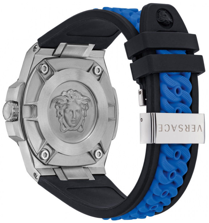  Shop Authentic Versace Chain Reaction Quartz Blue Dial Blue & Black Leather Strap Watch for Men - VEDY00119 - Luxxuri