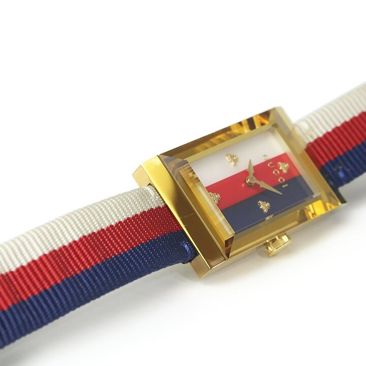  Shop Authentic Gucci G-Frame Mother of Pearl Dial White Blue Red Nylon Strap Watch For Women - YA147405 - Luxxuri