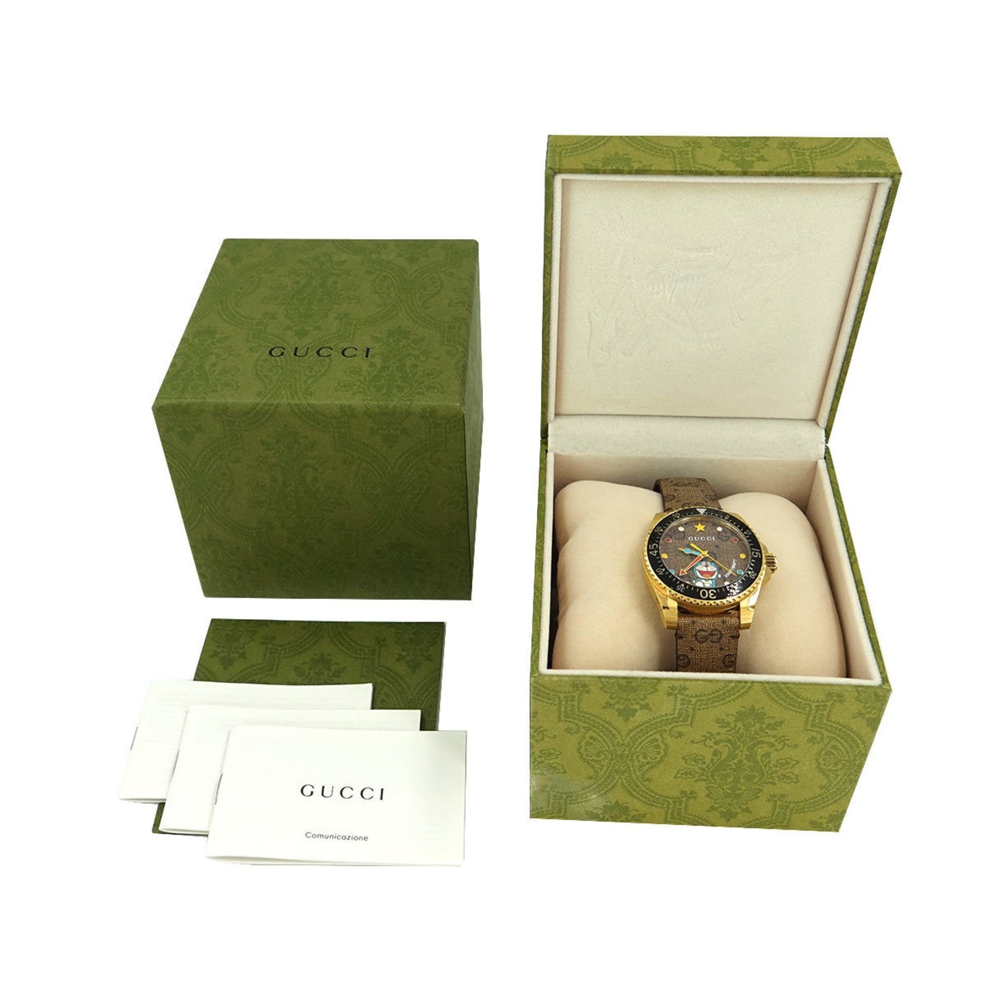  Shop Authentic Gucci Dive Doraemon Quartz Brown Dial Brown Leather Strap Watch For Men - YA136335 - Luxxuri