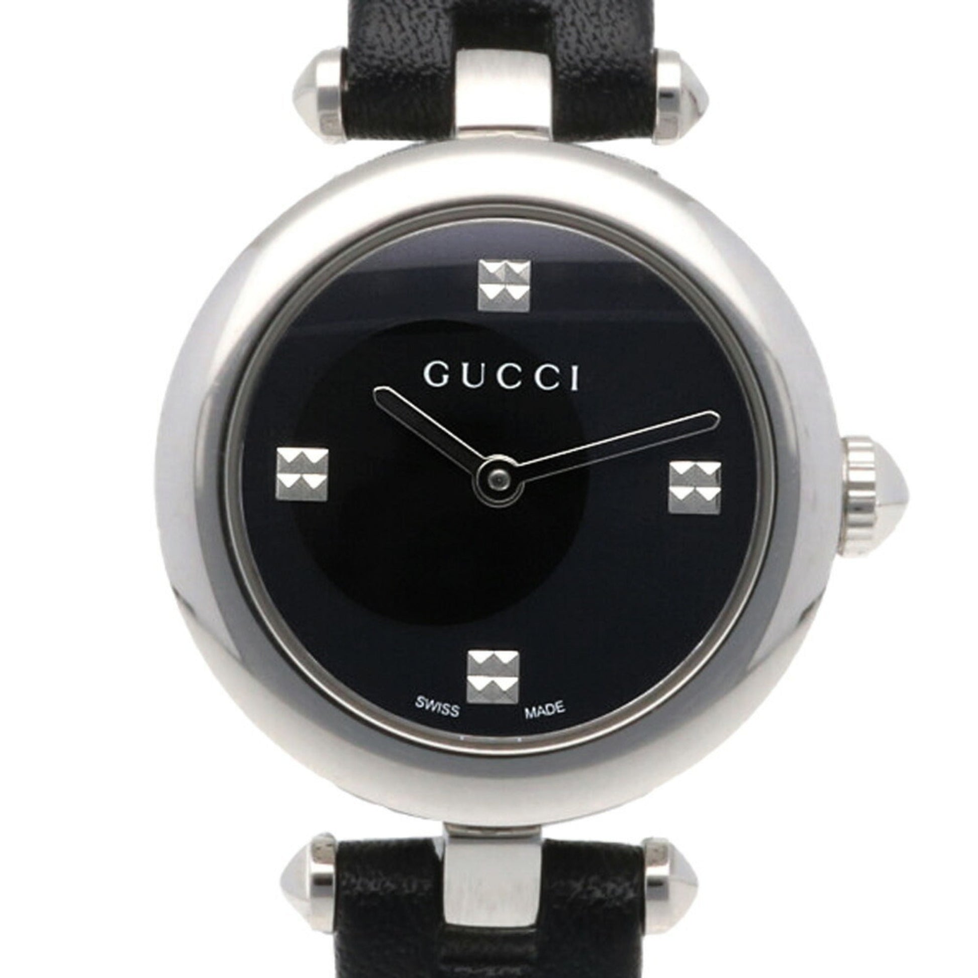  Shop Authentic Gucci Diamantissima Quartz Diamonds Black Dial Black Leather Strap Watch for Women - YA141506 - Luxxuri