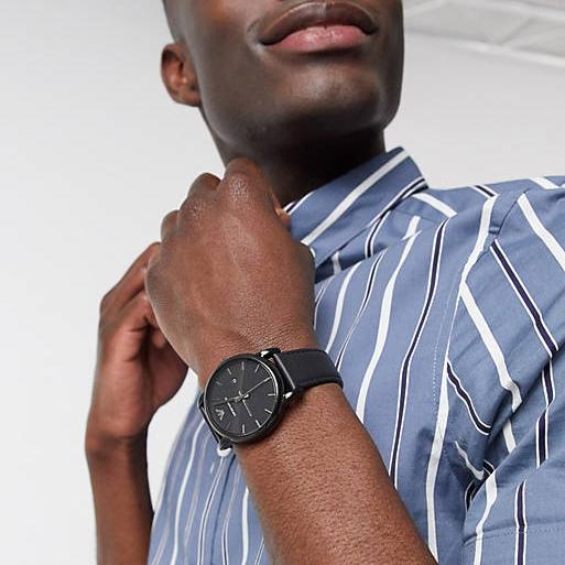 Emporio Armani Classic Black Dial Black Leather Strap Watch For Men - AR1732