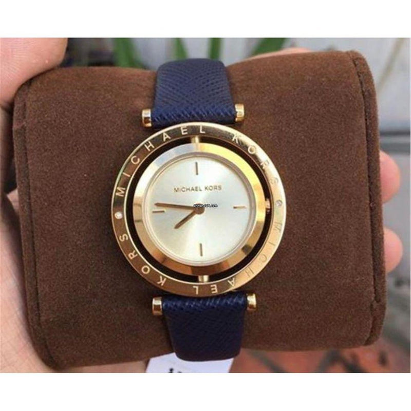  Shop Authentic Michael Kors Averi Gold Dial Navy Blue Leather Strap Watch for Women - MK2526 - Luxxuri
