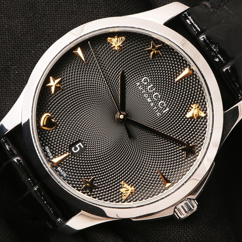  Shop Authentic Gucci G Timeless Automatic Black Dial Black Leather Strap Watch For Women - YA126469 - Luxxuri