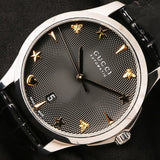  Shop Authentic Gucci G Timeless Automatic Black Dial Black Leather Strap Watch For Women - YA126469 - Luxxuri