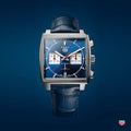  Shop Authentic Tag Heuer Monaco Automatic Chronograph Blue Dial Blue Leather Strap Watch for Men - CBL2111.FC6453 - Luxxuri
