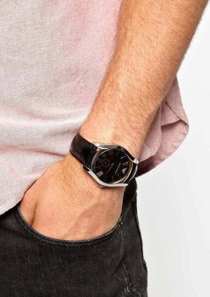  Shop Authentic Emporio Armani Valente Black Dial Black Leather Strap Watch For Men - AR0643 - Luxxuri