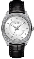  Shop Authentic Gucci GG2570 Diamonds Silver Dial Black Leather Strap Watch For Women - YA142507 - Luxxuri