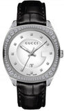  Shop Authentic Gucci GG2570 Diamonds Silver Dial Black Leather Strap Watch For Women - YA142507 - Luxxuri