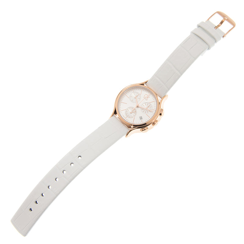  Shop Authentic Calvin Klein Skirt Chronograph White Dial White Leather Strap Watch for Women - K2U296L6 - Luxxuri