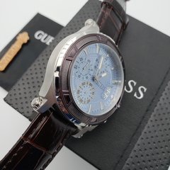  Shop Authentic Guess Pinnacle Chronograph Quartz Blue Dial Brown Leather Strap Watch For Men - W0673G1 - Luxxuri