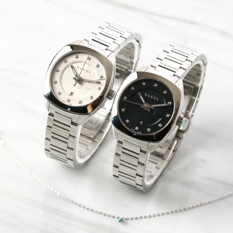  Shop Authentic Gucci G Frame Quartz Diamonds Silver Dial Silver Steel Strap Watch For Women - YA142504 - Luxxuri