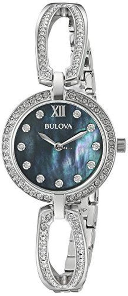  Shop Authentic Bulova Crystal Black Mother of Pearl Dial Silver Steel Strap Watch for Women - 96L224 - Luxxuri
