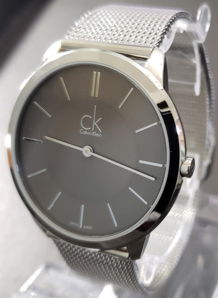  Shop Authentic Calvin Klein Minimal Grey Dial Silver Mesh Bracelet Watch for Men - K3M21124 - Luxxuri