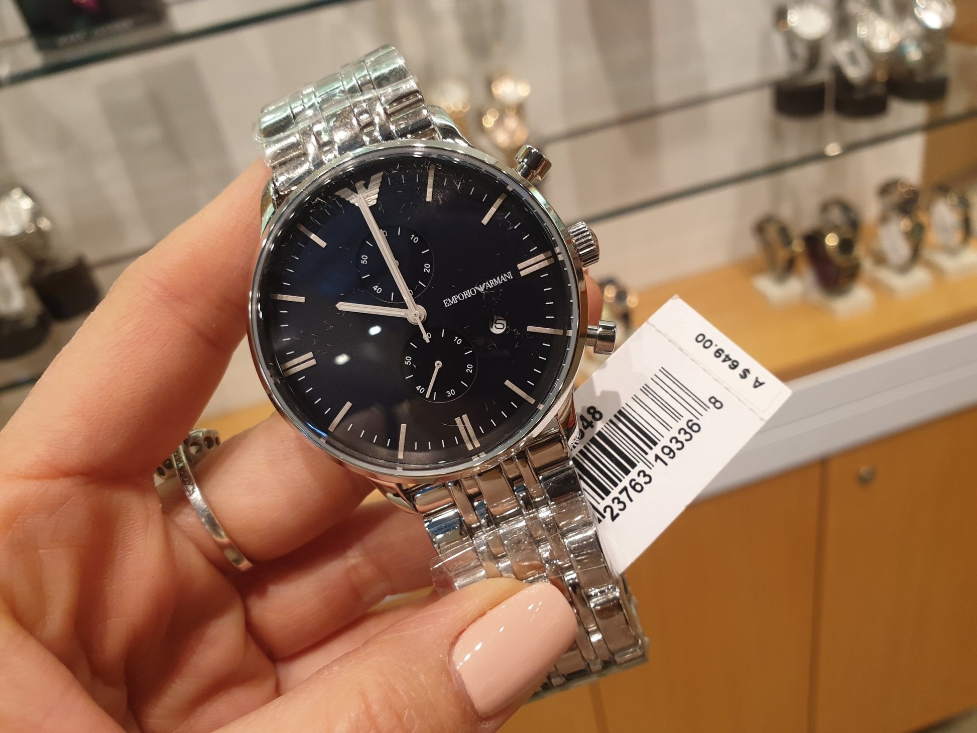  Shop Authentic Emporio Armani Chronograph Black Dial Silver Steel Strap Watch For Men - AR0389 - Luxxuri