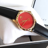  Shop Authentic Gucci G Timeless Coral Red Dial Black Leather Strap Watch For Men - YA126464 - Luxxuri