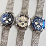  Shop Authentic Breitling Superocean Heritage B01 Chronograph 44 Blue Dial Silver Mesh Bracelet Watch for Men - AB0162161C1A1 - Luxxuri