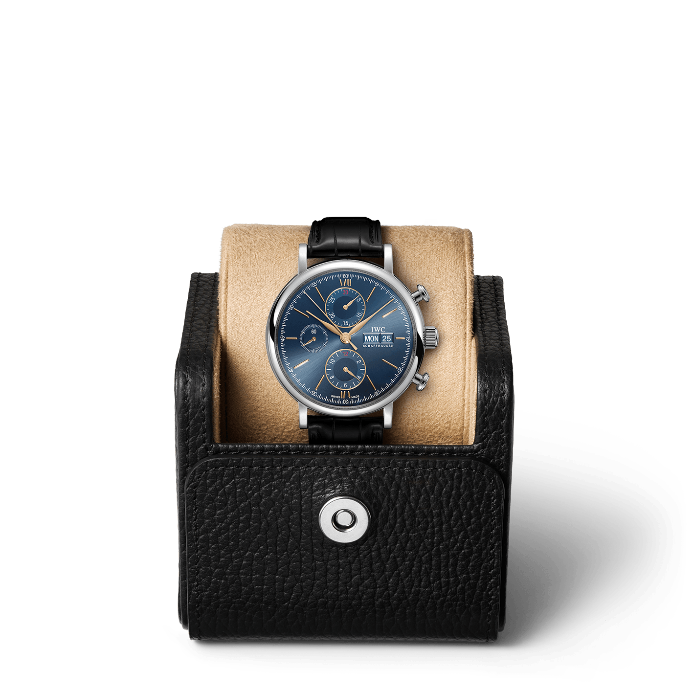  Shop Authentic IWC Portofino Chronograph Blue Dial Black Leather Strap Watch for Men - IW391036 - Luxxuri