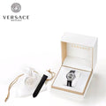  Shop Authentic Versace V-Circle Silver Dial Black Leather Strap Watch for Men - VEBQ01219 - Luxxuri