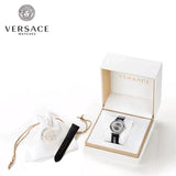  Shop Authentic Versace V-Circle Silver Dial Black Leather Strap Watch for Men - VEBQ01219 - Luxxuri