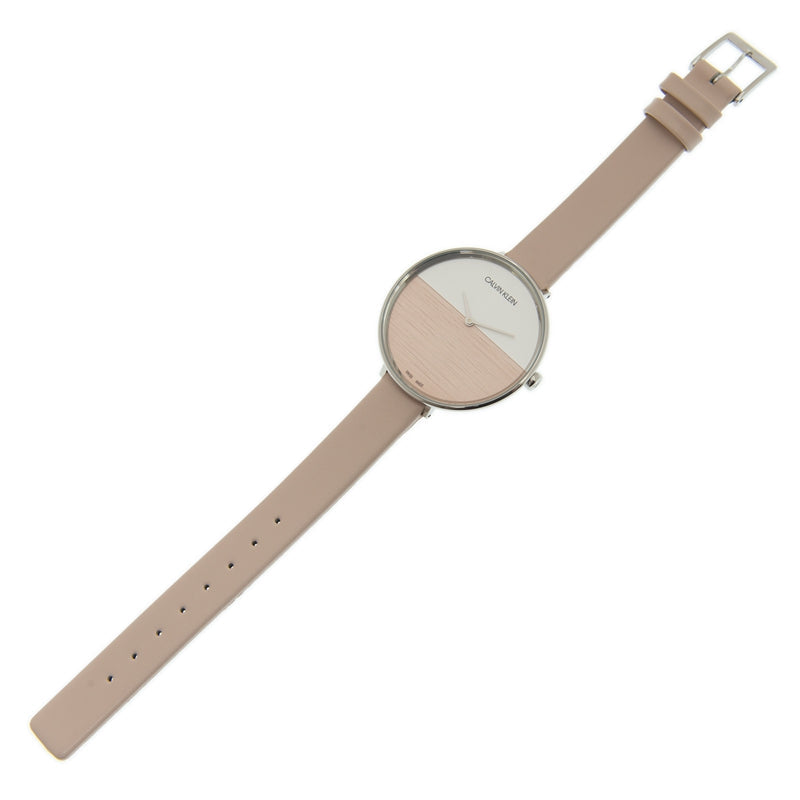  Shop Authentic Calvin Klein Rise White Beige Dial Beige Leather Strap Watch for Women - K7A231XH - Luxxuri