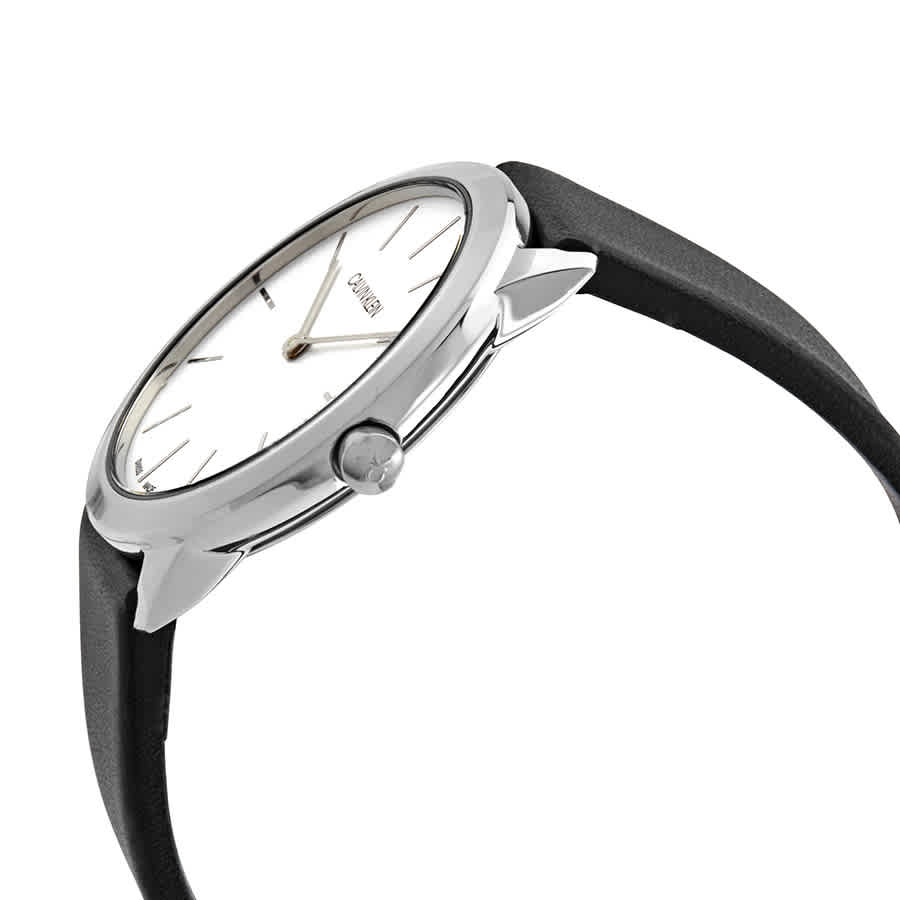  Shop Authentic Calvin Klein Minimal Silver Dial Black Leather Strap Watch for Women - K3M221C6 - Luxxuri
